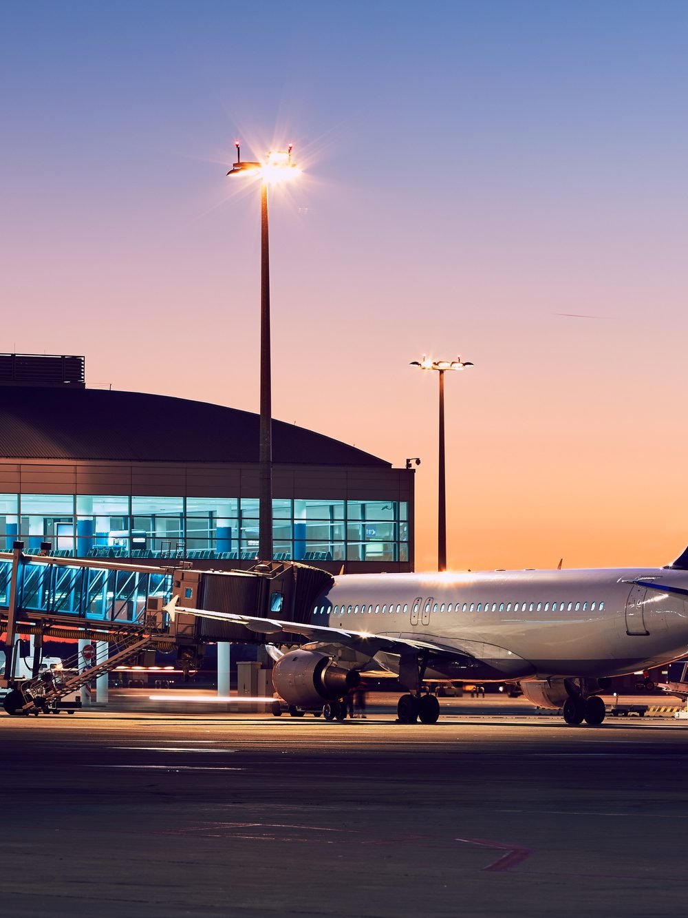 Airport at the colorful sunset